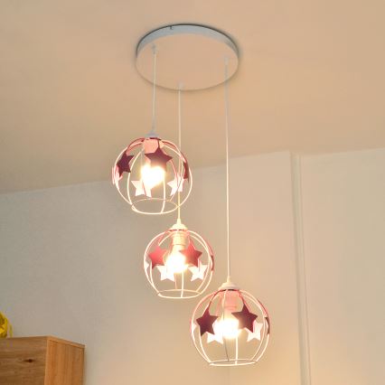 Детски пендел STARS 3xE27/15W/230V розов/бял