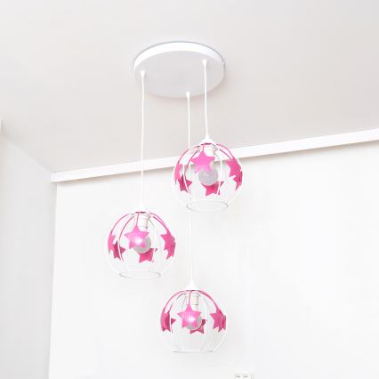 Детски пендел STARS 3xE27/15W/230V розов/бял
