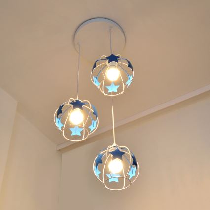 Детски пендел STARS 3xE27/15W/230V син/бял
