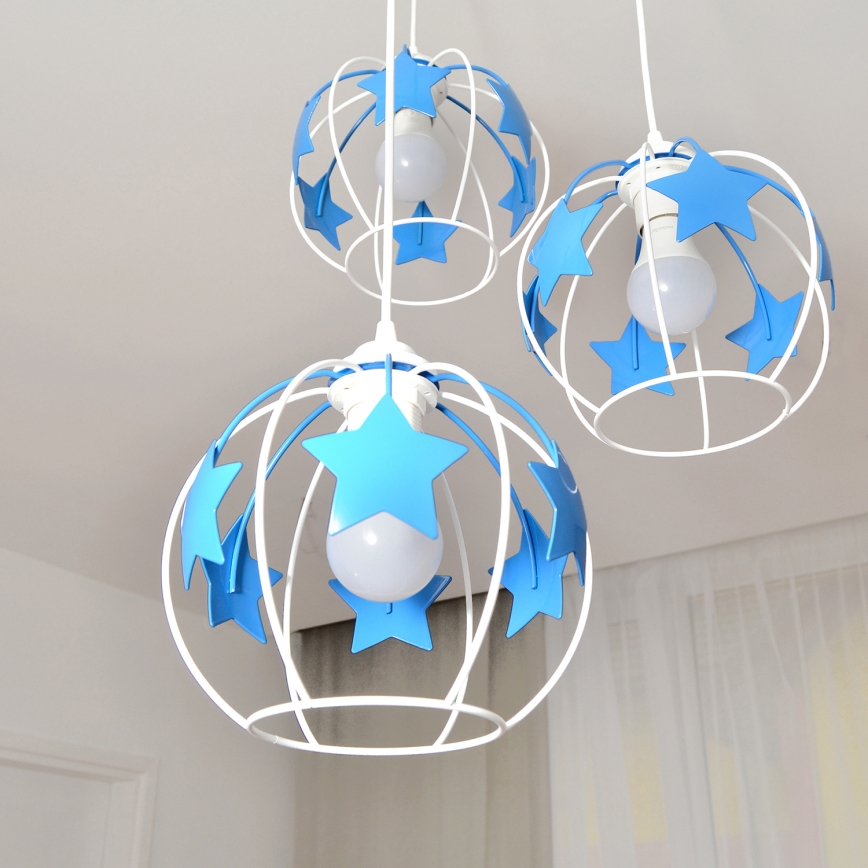 Детски пендел STARS 3xE27/15W/230V син/бял