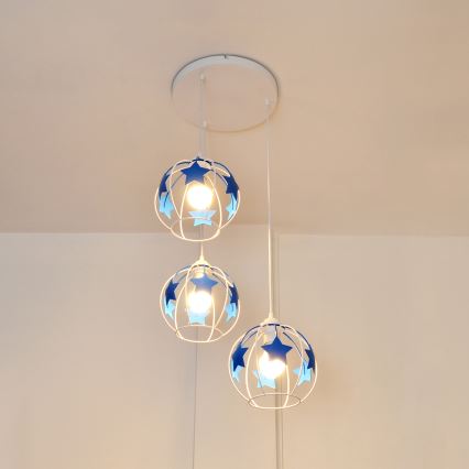 Детски пендел STARS 3xE27/15W/230V син/бял