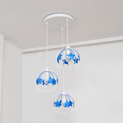 Детски пендел STARS 3xE27/15W/230V син/бял