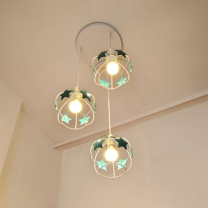 Детски пендел STARS 3xE27/15W/230V тюркоаз/бял