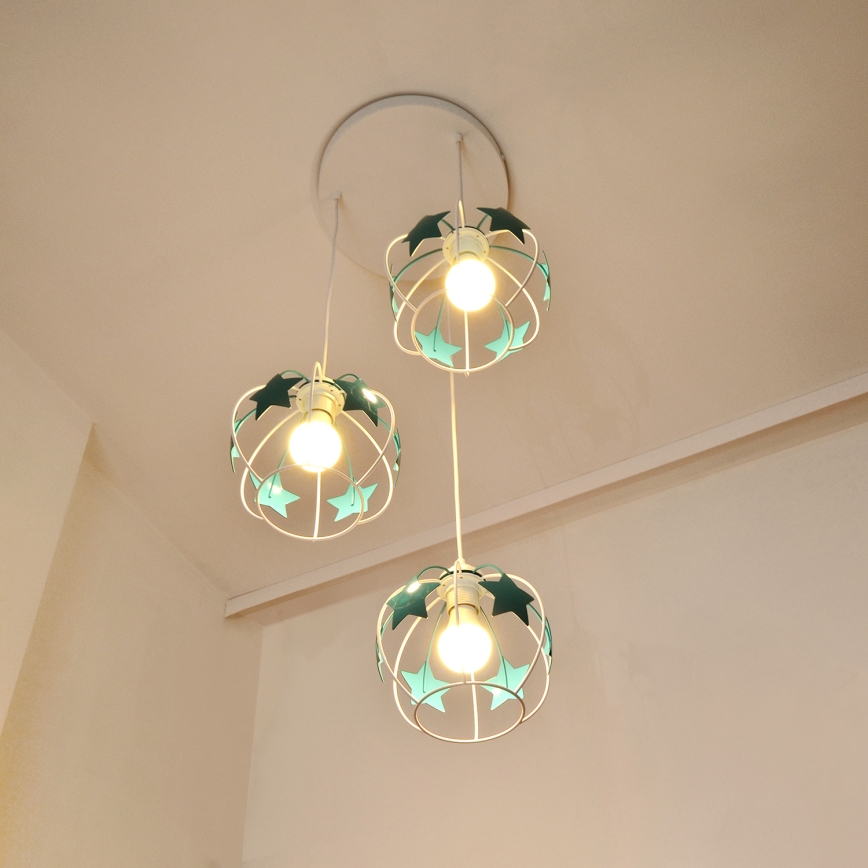 Детски пендел STARS 3xE27/15W/230V тюркоаз/бял