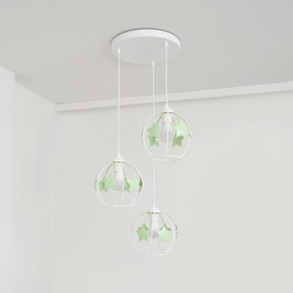 Детски пендел STARS 3xE27/15W/230V зелен/бял