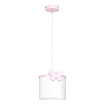 Детски пендел SWEET 1xE27/15W/230V бял/розов/пеперуда