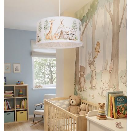 Детски полилей KIDS ROOM 1xE27/60W/230V, диам. 40 см, с фигурки на животни