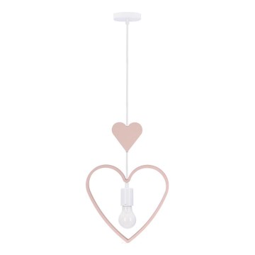Детски полилей на кабел HEART 1xE27/20W/230V розов/бял