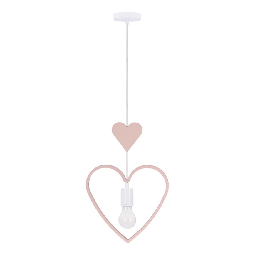Детски полилей на кабел HEART 1xE27/20W/230V розов/бял