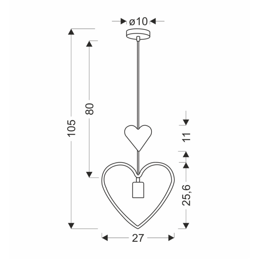 Детски полилей на кабел HEART 1xE27/20W/230V розов/бял