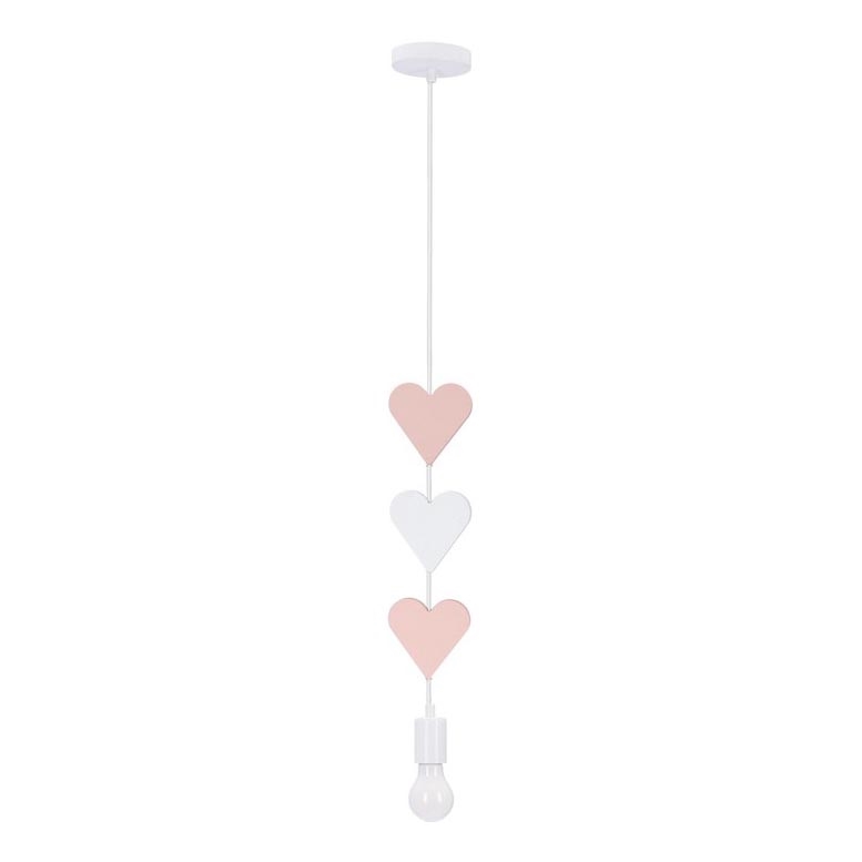 Детски полилей на кабел HEART 1xE27/20W/230V розов/бял