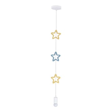 Детски полилей на кабел STARS 1xE27/20W/230V жълт/син/бял