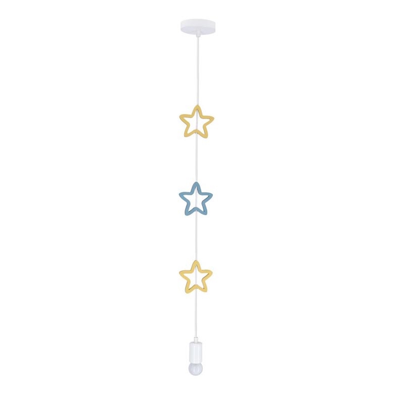 Детски полилей на кабел STARS 1xE27/20W/230V жълт/син/бял