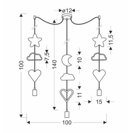 Детски полилей TRIO 3xE27/20W/230V жълт/бял/розов