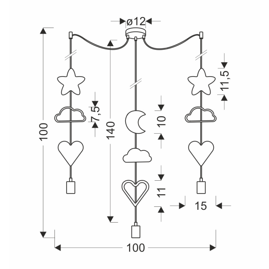 Детски полилей TRIO 3xE27/20W/230V жълт/бял/розов