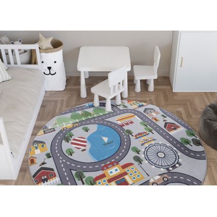 Детски противохлъзгащ килим ARES STREETS 160 см сив/град