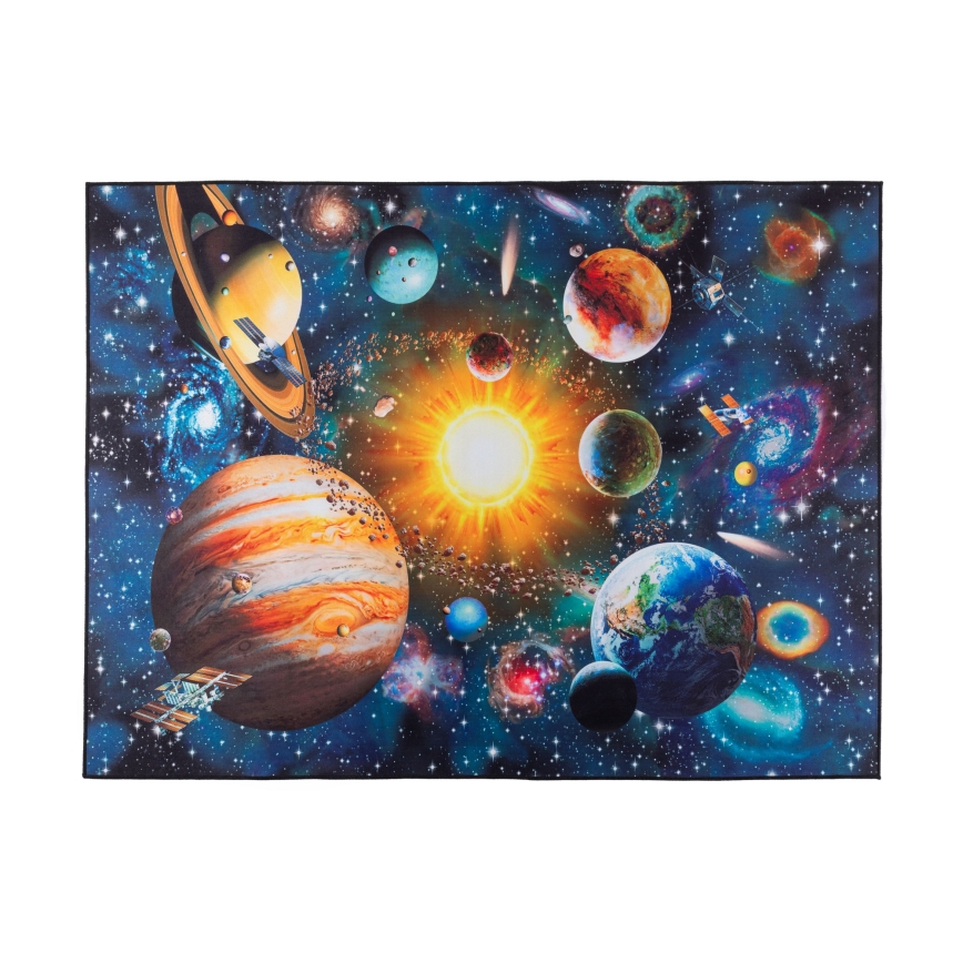 Детски противохлъзгащ килим PRINT 3D 120 x 160 см планети/пъстроцветен