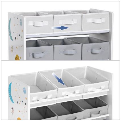 Детски шкаф за съхранение с текстилни кутии ANET синьо/бяло