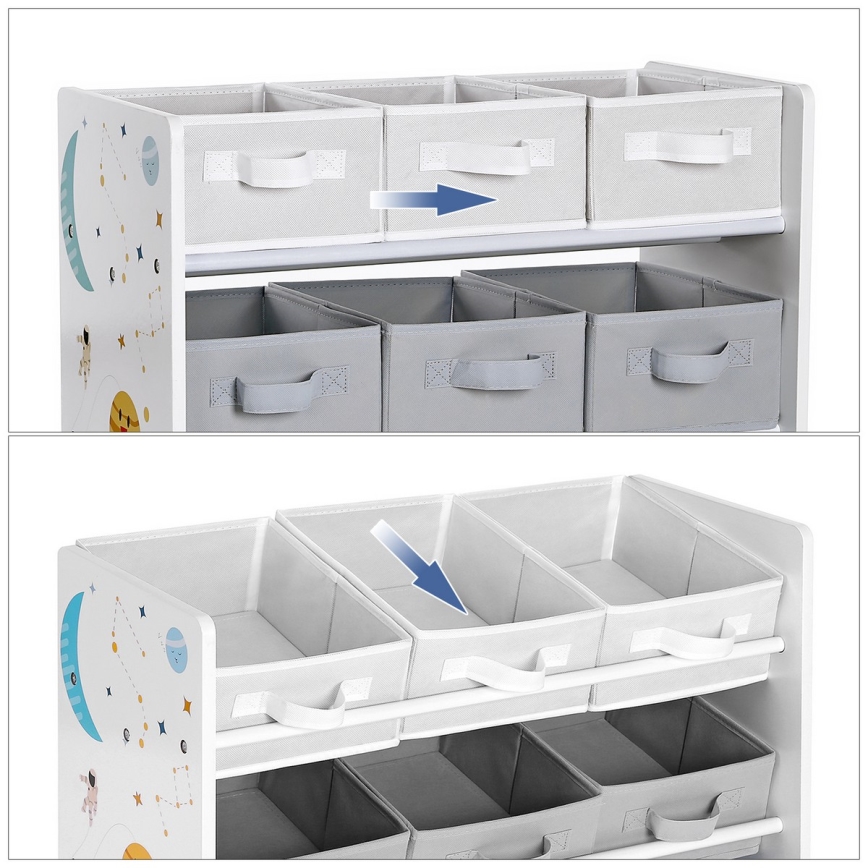 Детски шкаф за съхранение с текстилни кутии ANET синьо/бяло