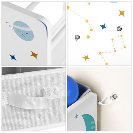 Детски шкаф за съхранение с текстилни кутии ANET синьо/бяло