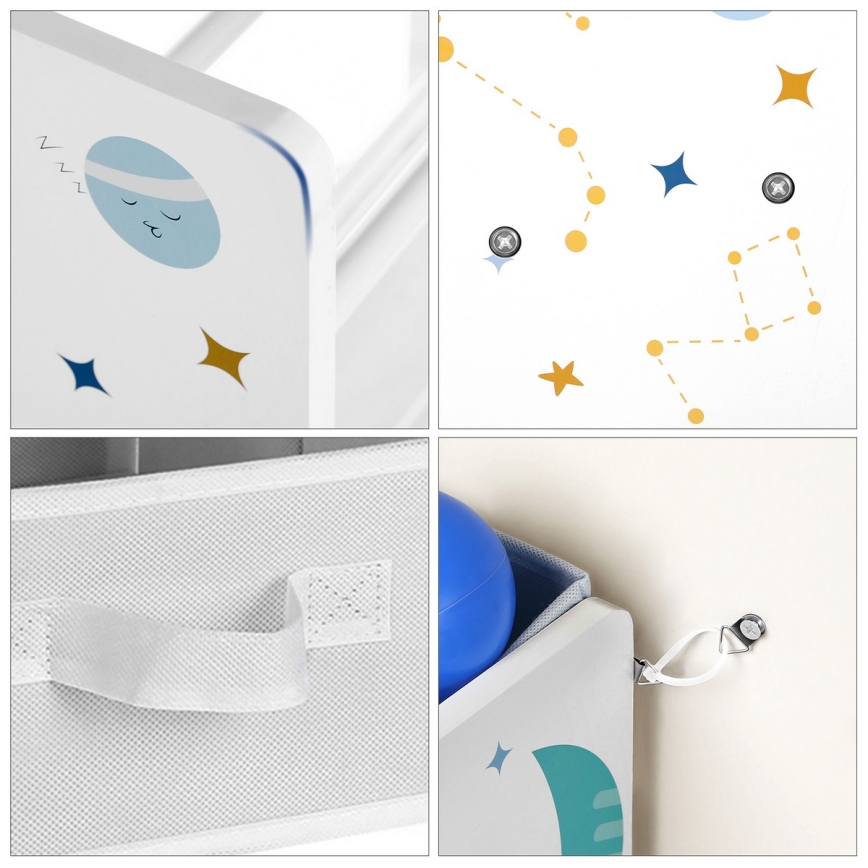 Детски шкаф за съхранение с текстилни кутии ANET синьо/бяло