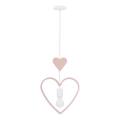 Детски висящ полилей на шнур HEART 1xE27/20W/230V розов/бял