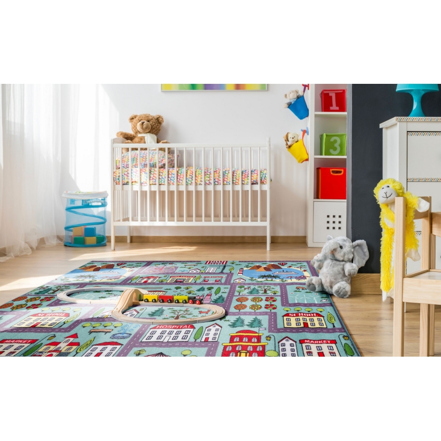 Детски килим STELLA STREETS 100x150 cm тюркоаз/град