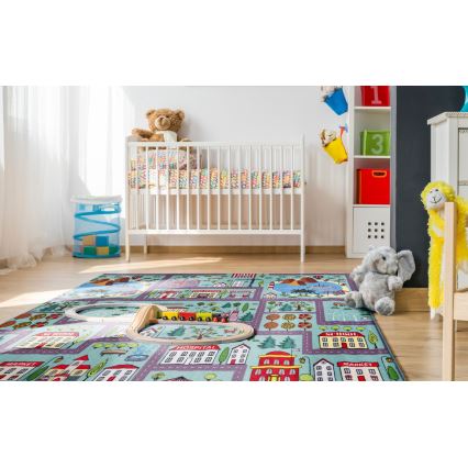 Детски килим STELLA STREETS 120x170 см тюркоаз/град