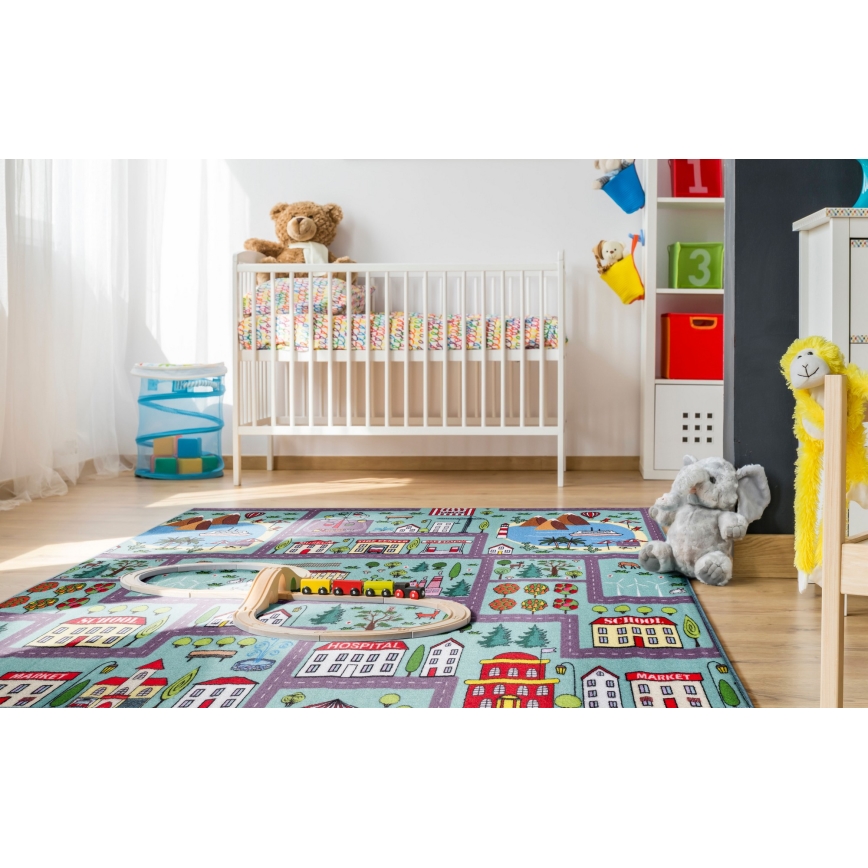 Детски килим STELLA STREETS 120x170 см тюркоаз/град