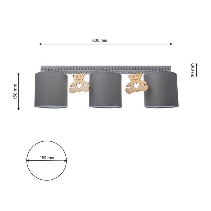 Детско осветление за таван BEAR 3xE27/60W/230V