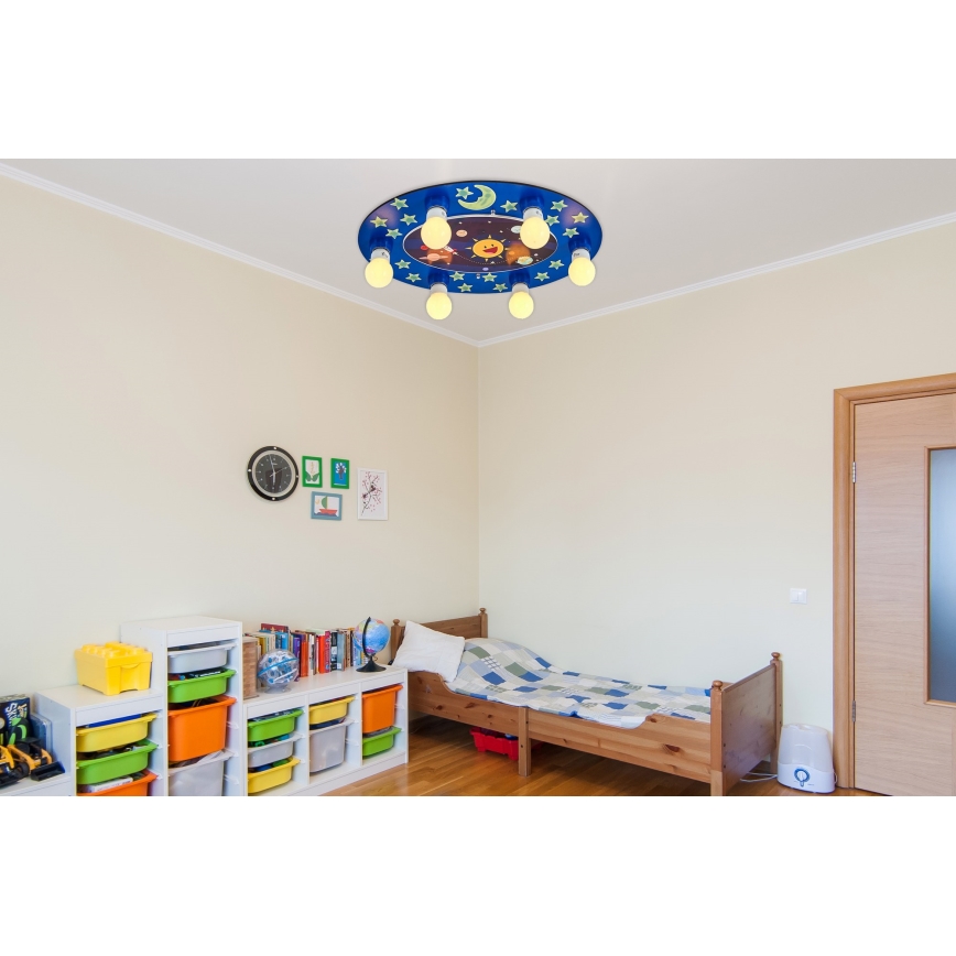 Детско таванно осветително тяло LUCCA, 6xE27/24W/230V, синьо