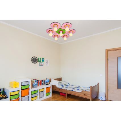 Детско таванно осветление LUCCA 7xE27/24W/230V розово