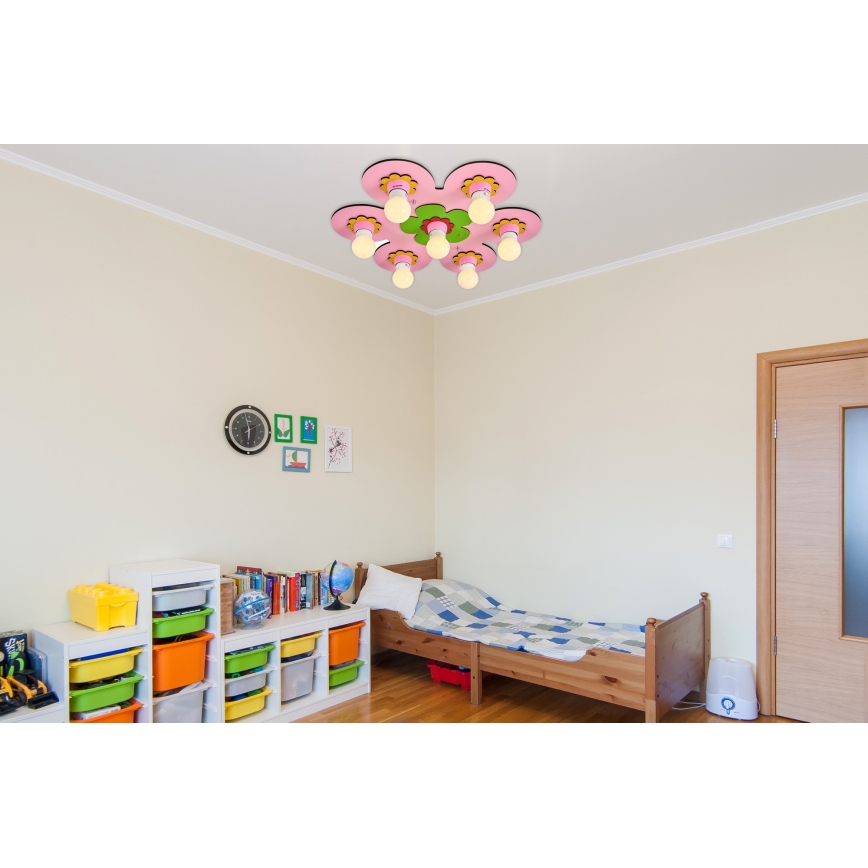 Детско таванно осветление LUCCA 7xE27/24W/230V розово