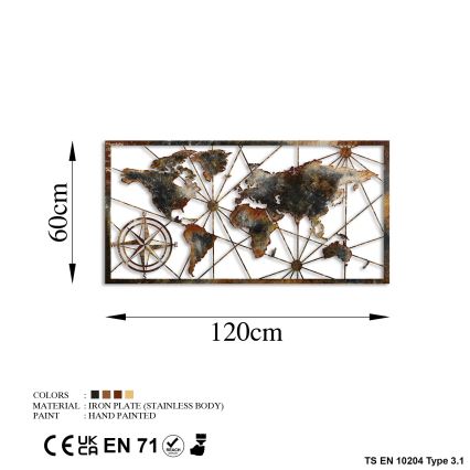 Декорация за стена 120x60 см карта на света метал
