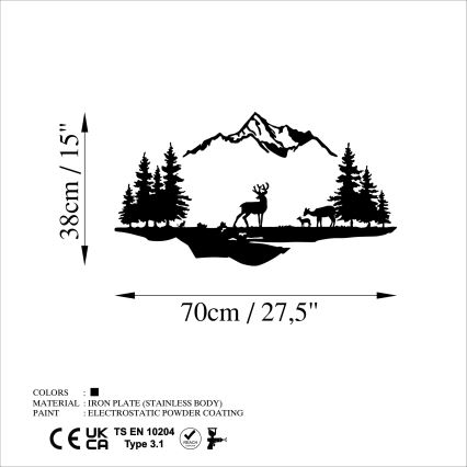 Декорация за стена 2 бр. 70x38 см елен метал/черен