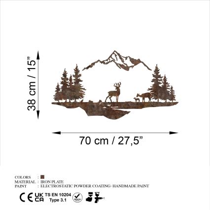 Декорация за стена 2 бр. 70x38 см елен метал/кафяв