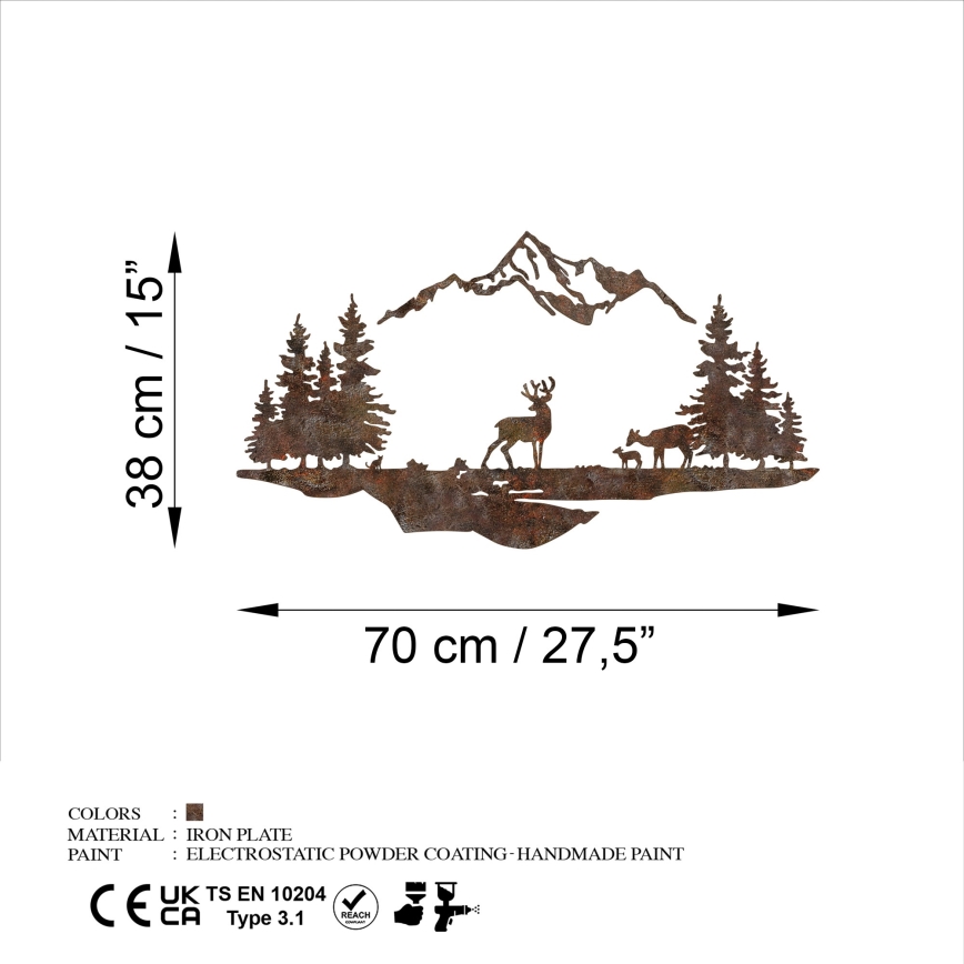 Декорация за стена 2 бр. 70x38 см елен метал/кафяв