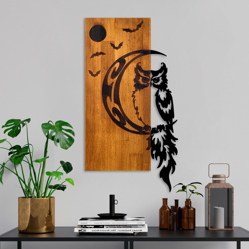 Декорация за стена 36x66 cm бухал дърво/метал