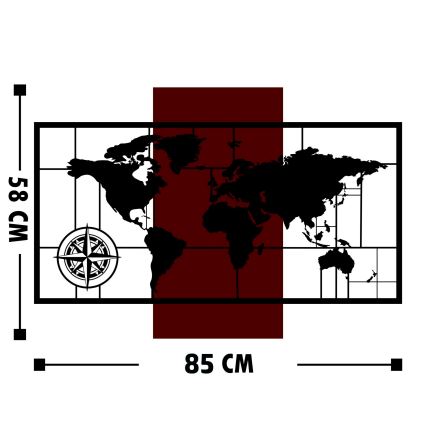 Декорация за стена 58x85 см карта дърво/метал