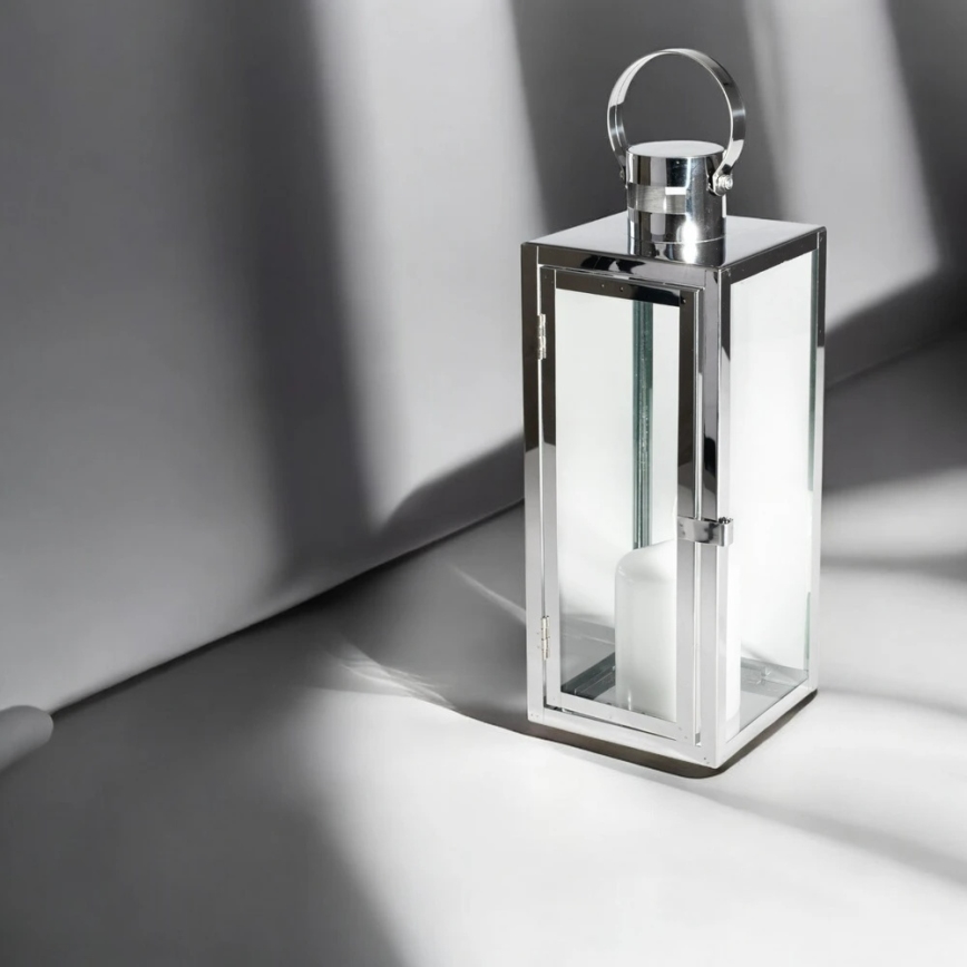 Декоративен фенер 63 см, бляскав хром