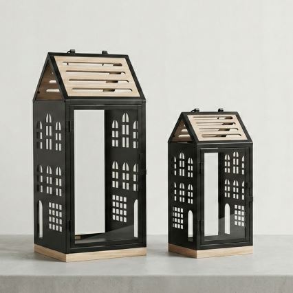 Декоративен фенер HOME 47,5 см черен/бежов