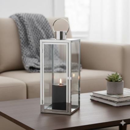 Декоративен фенер TOWER 29 см лъскав хром