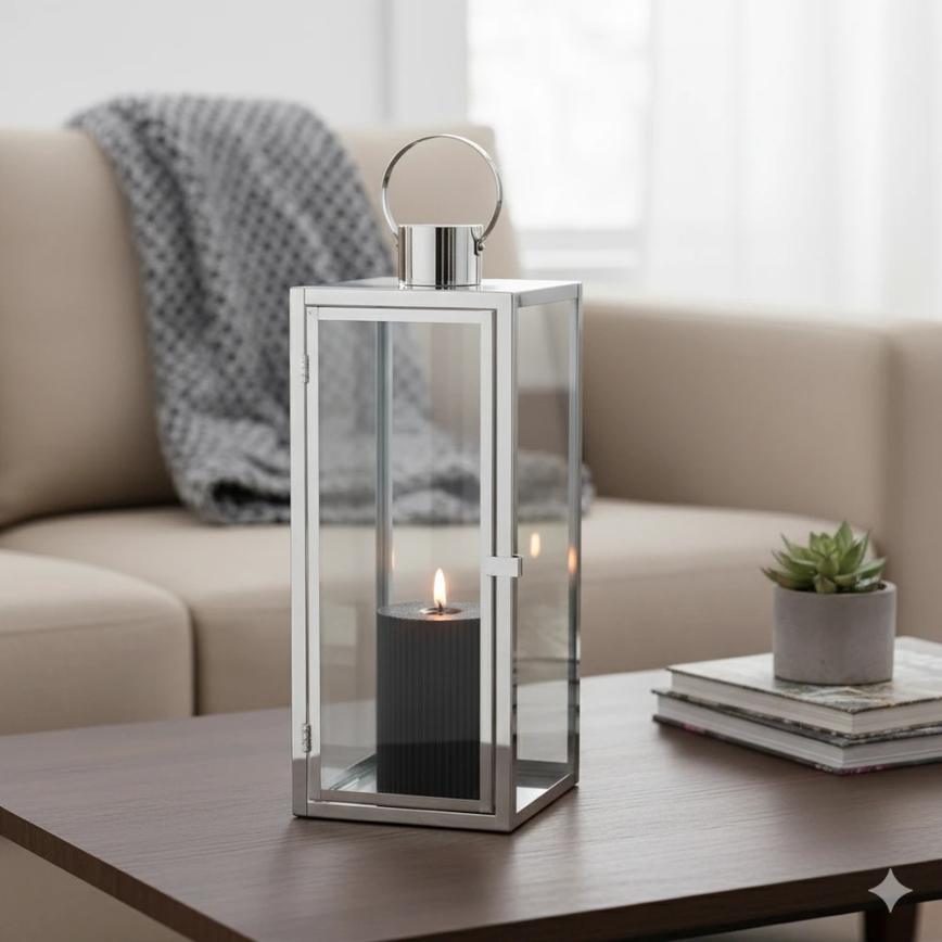 Декоративен фенер TOWER 29 см лъскав хром