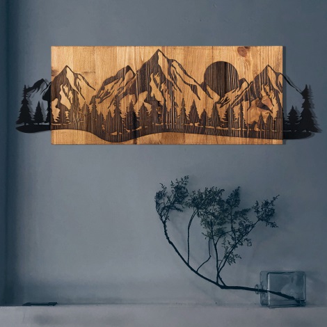 Декорация за стена 75,5x24,5 см планини дърво/метал