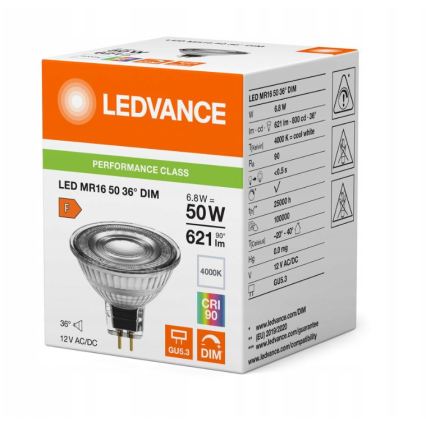 LED димируема рефлекторна крушка MR16 GU5,3/6,8W/12V 4000K 36° CRI 90 - Ledvance