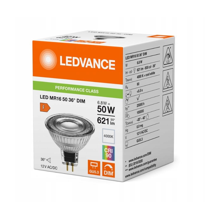 LED димируема рефлекторна крушка MR16 GU5,3/6,8W/12V 4000K 36° CRI 90 - Ledvance