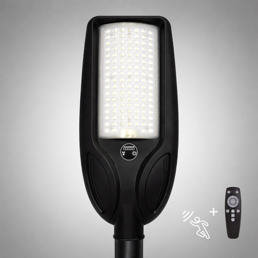 LED димируема соларна улична лампа със сензор VENICE LED/100W/3,2V 6000 mAh IP65 черна + дистанционно управление