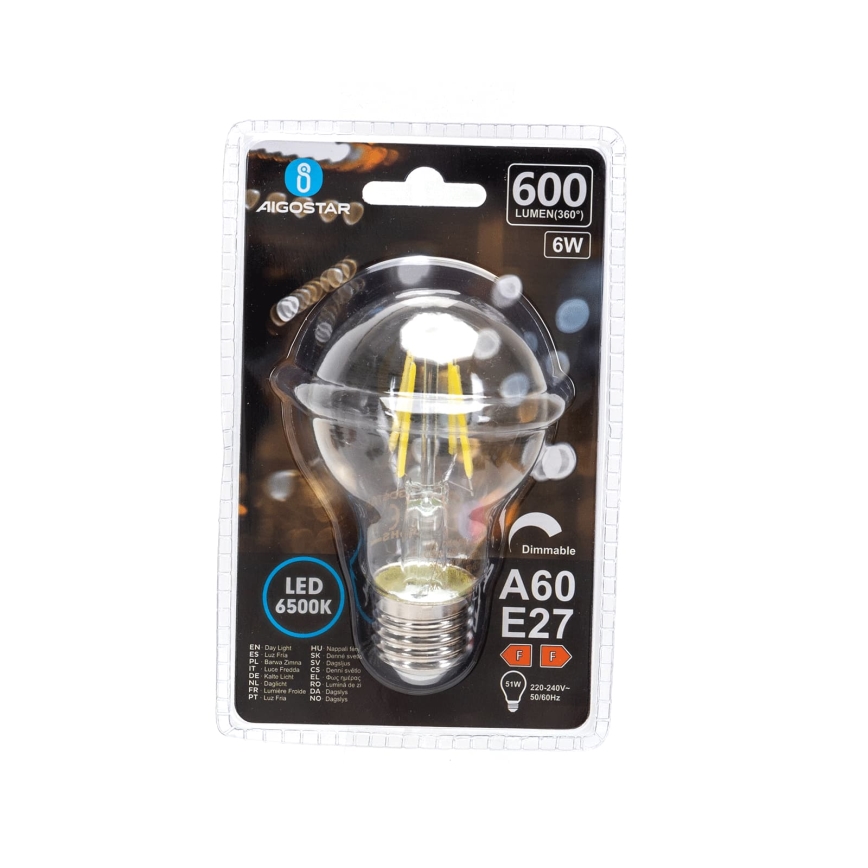 Димируема LED крушка FILAMENT A60 E27/6W/230V 6500K - Aigostar