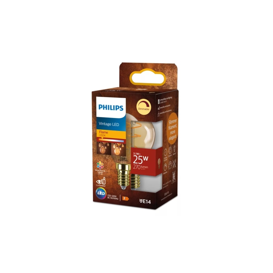Димируема LED крушка VINTAGE Philips P45 E14/3,1W/230V 2200K