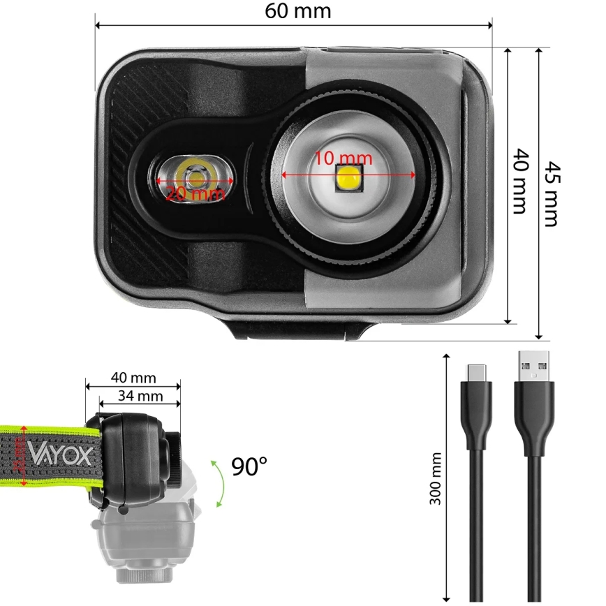 Димируема презареждаема челна лампа LED/10W/5V/3xAAA IP66 800 лм 1000 mAh